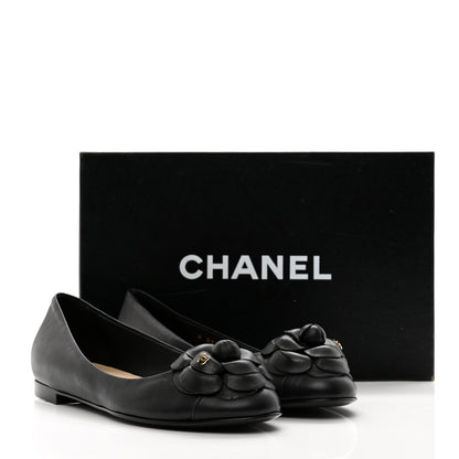 Chanel Lambskin Camellia Ballerina Flats 37 Black 9 of 9