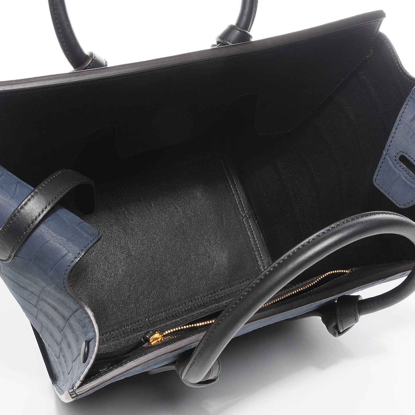 Smooth Calfskin Nubuck Crocodile Embossed Small Tie Knot Tote Navy