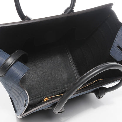 Celine Smooth Calfskin Nubuck Crocodile Embossed Small Tie Knot Tote Navy 5 of 7