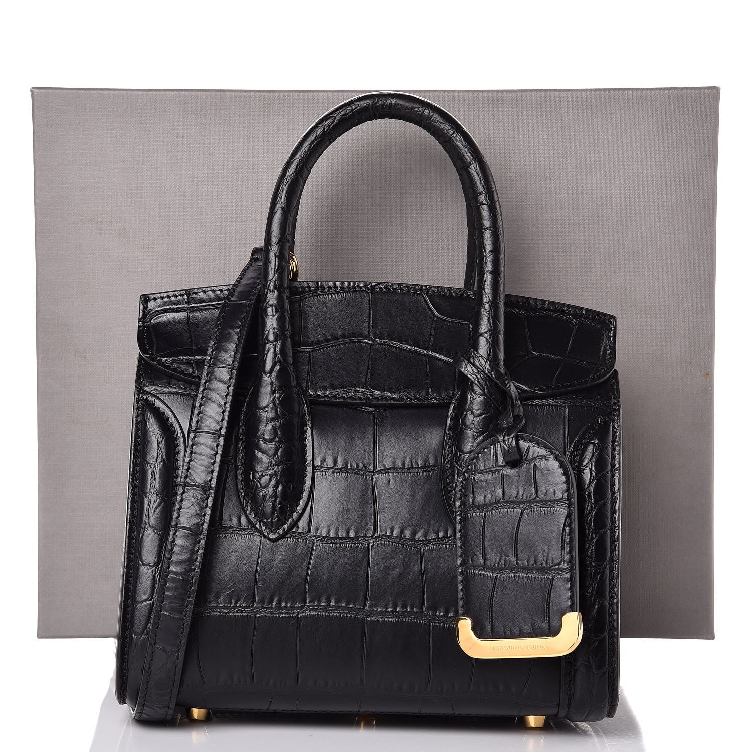 Alexander McQueen Calfskin Crocodile Embossed Mini Heroine 21 Black 9 of 9