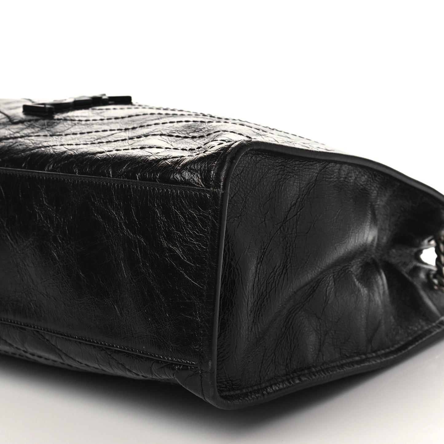 Crinkled Calfskin Matelasse Monogram Niki Shoulder Bag Black