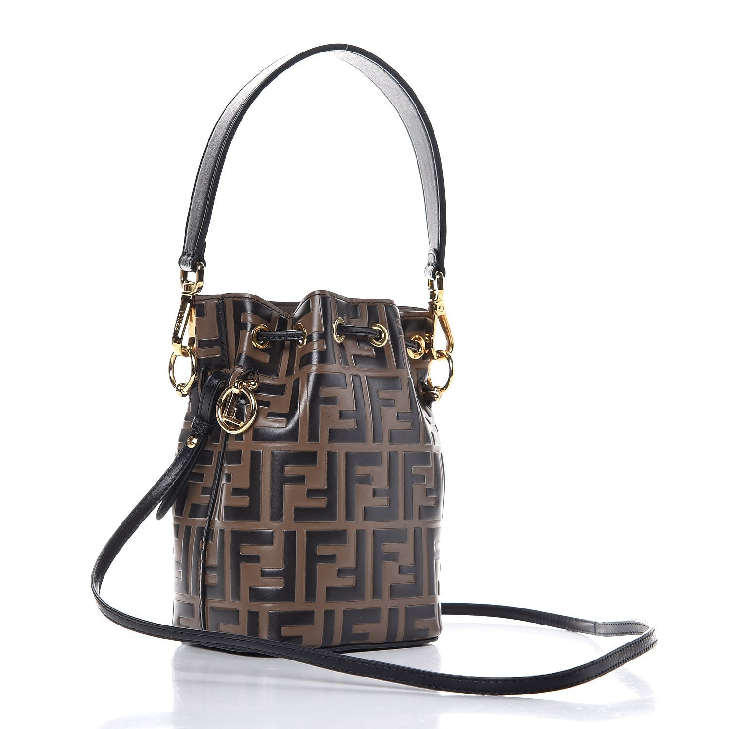 Fendi Vitello Liberty F is Fendi Bi-Color FF 1974 Embossed Mini Mon Tresor Bucket Bag Maya Black 3 of 8