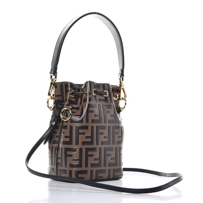 Fendi Vitello Liberty F is Fendi Bi-Color FF 1974 Embossed Mini Mon Tresor Bucket Bag Maya Black 3 of 8