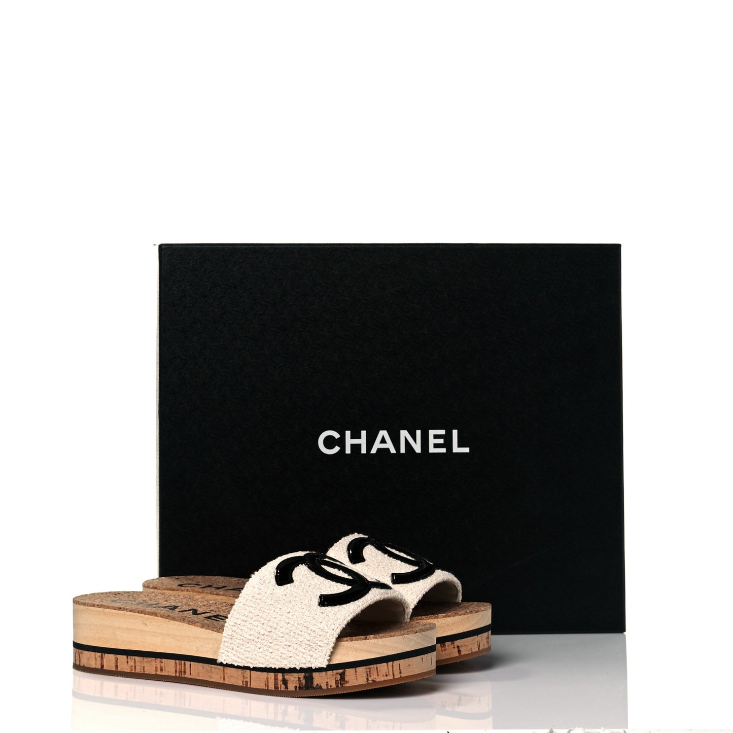 Tweed Cork CC Mule Sandal 36 White