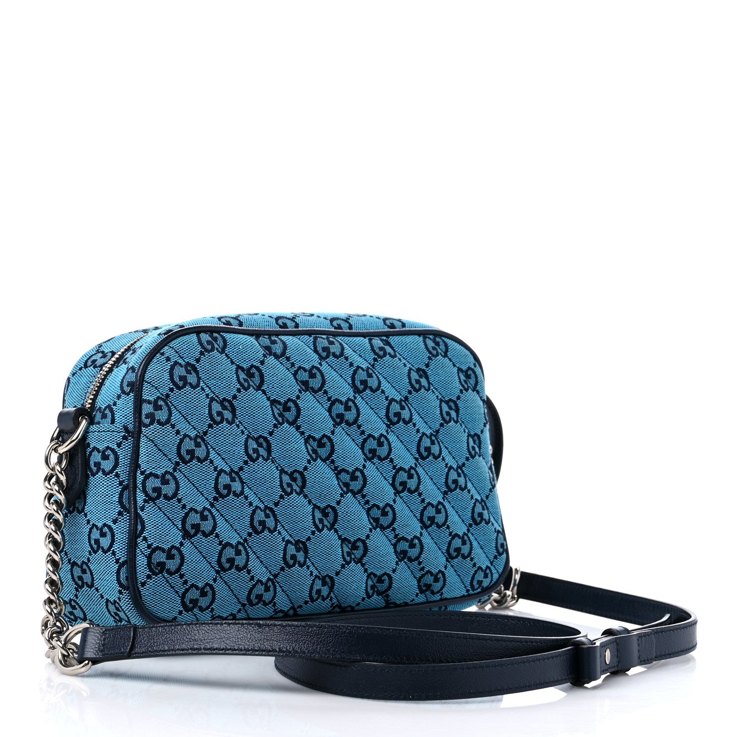 Gucci Monogram Multicolor Matelasse Diagonal Small GG Marmont Chain Shoulder Bag Light Blue 3 of 10