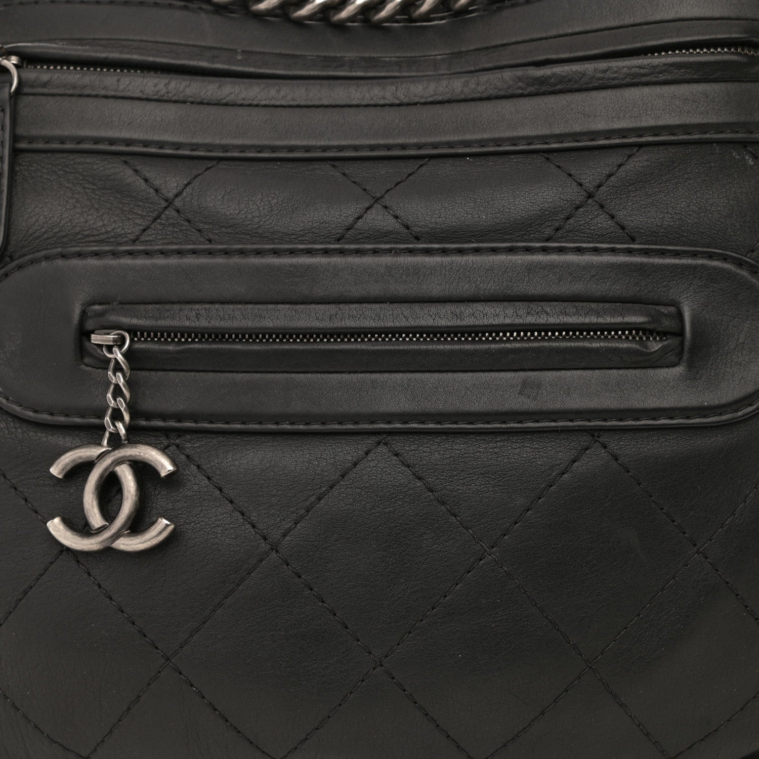 Chanel Calfskin Stitched Double Zip Hobo Black 8 of 14