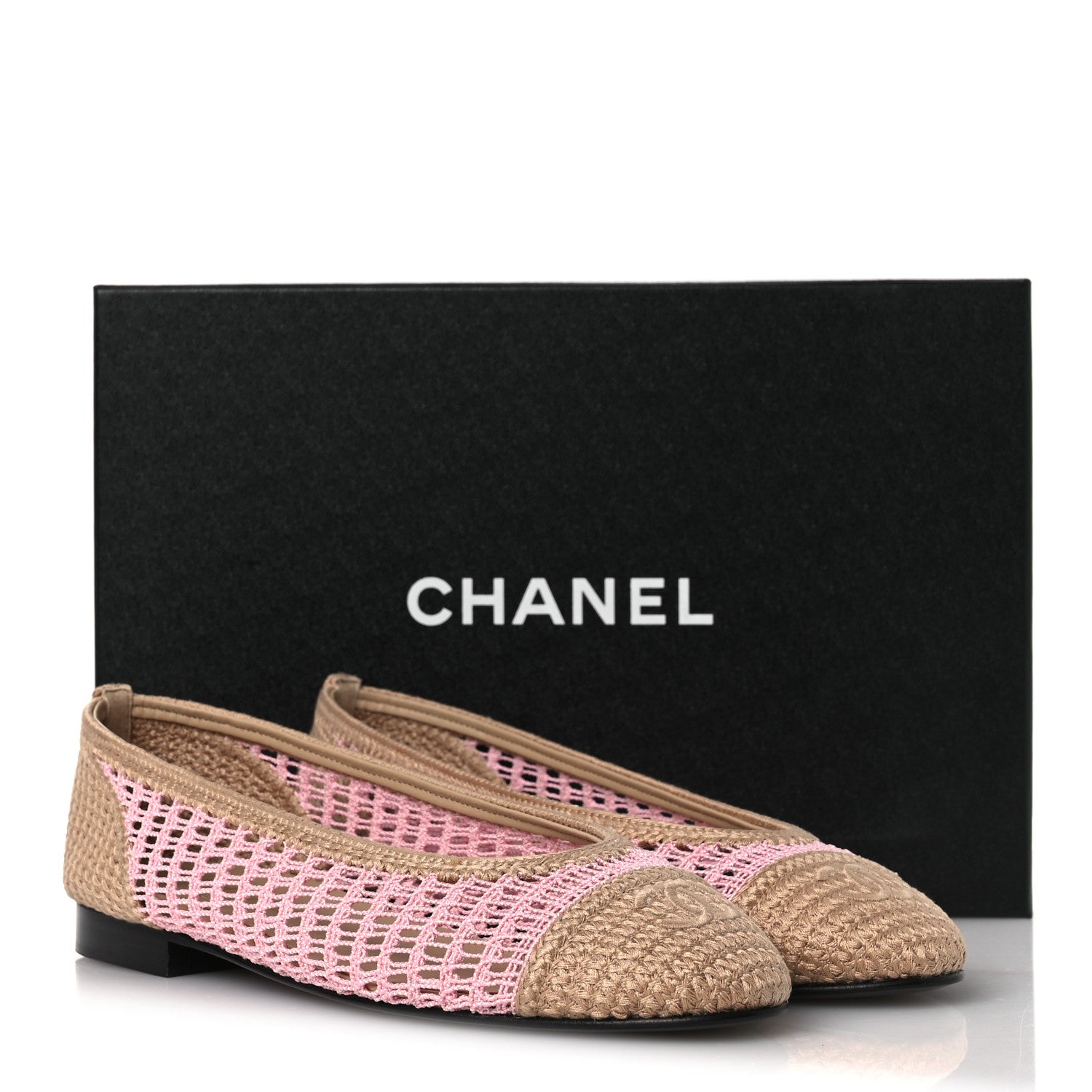 Chanel Raffia Cap Toe Ballerina Flats 40 Pink Beige 11 of 11