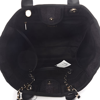 Chanel Mixed Fibers Calfskin Striped Medium Deauville Tote Black 6 of 12