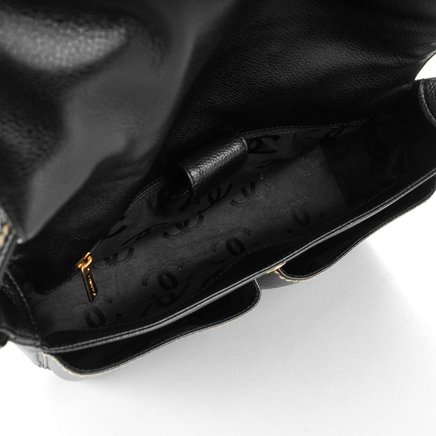 Chanel Caviar CC Stitched Medium Flap Shoulder Bag Black 4 of 7