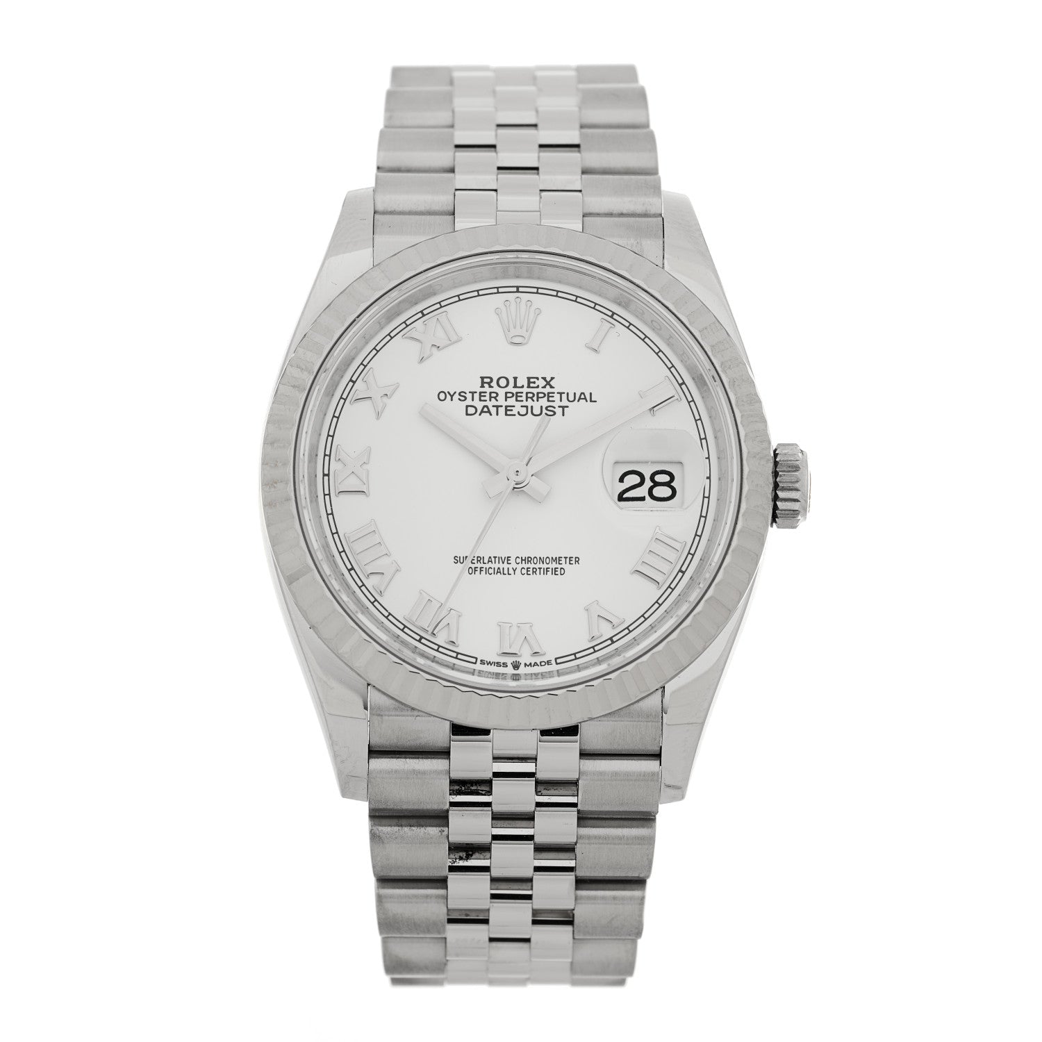 Rolex Stainless Steel 18K White Gold 36mm Oyster Perpetual Datejust Watch White Roman 126234 1 of 4