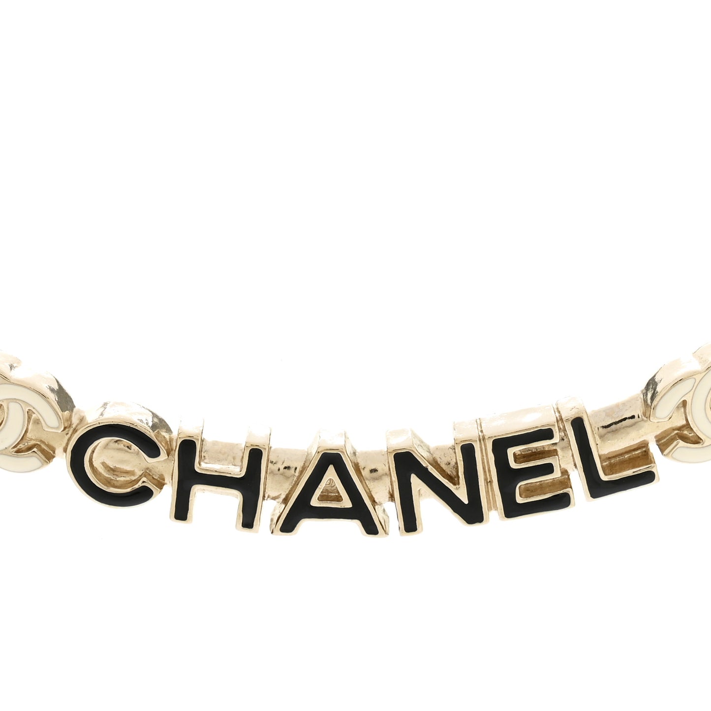 Enamel Metal Logo Choker Necklace Gold Black White