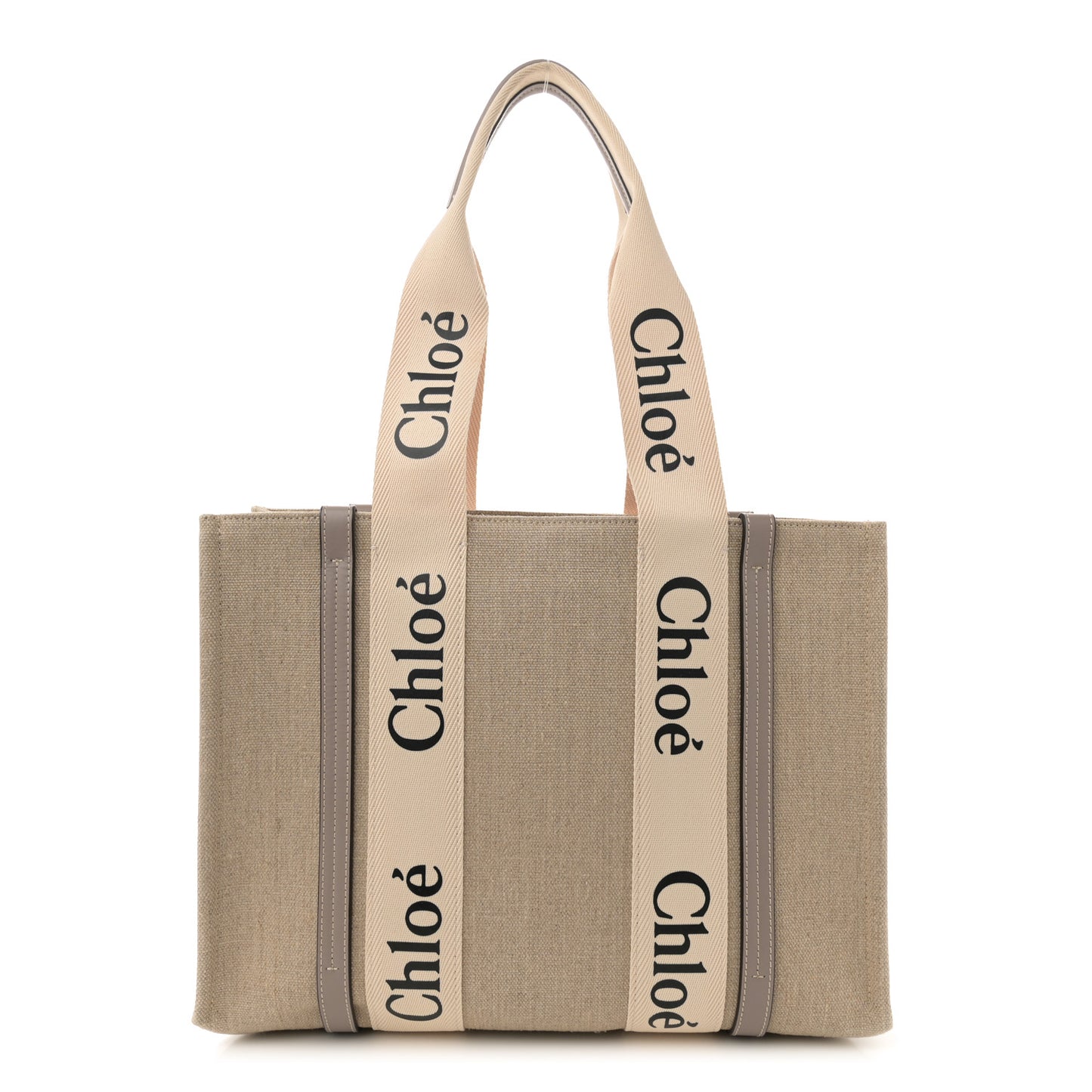 Cotton Calfskin Medium Woody Ribbon Tote Musk Grey