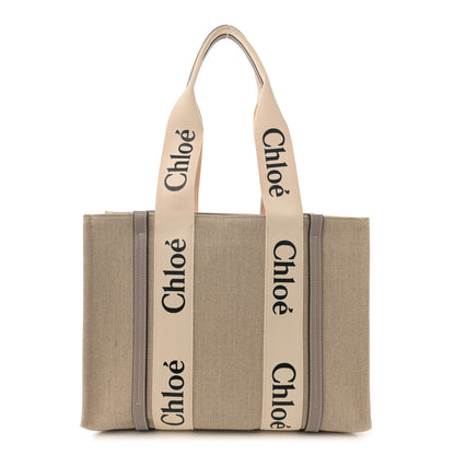 Chloe Cotton Calfskin Medium Woody Ribbon Tote Musk Grey 1 of 9