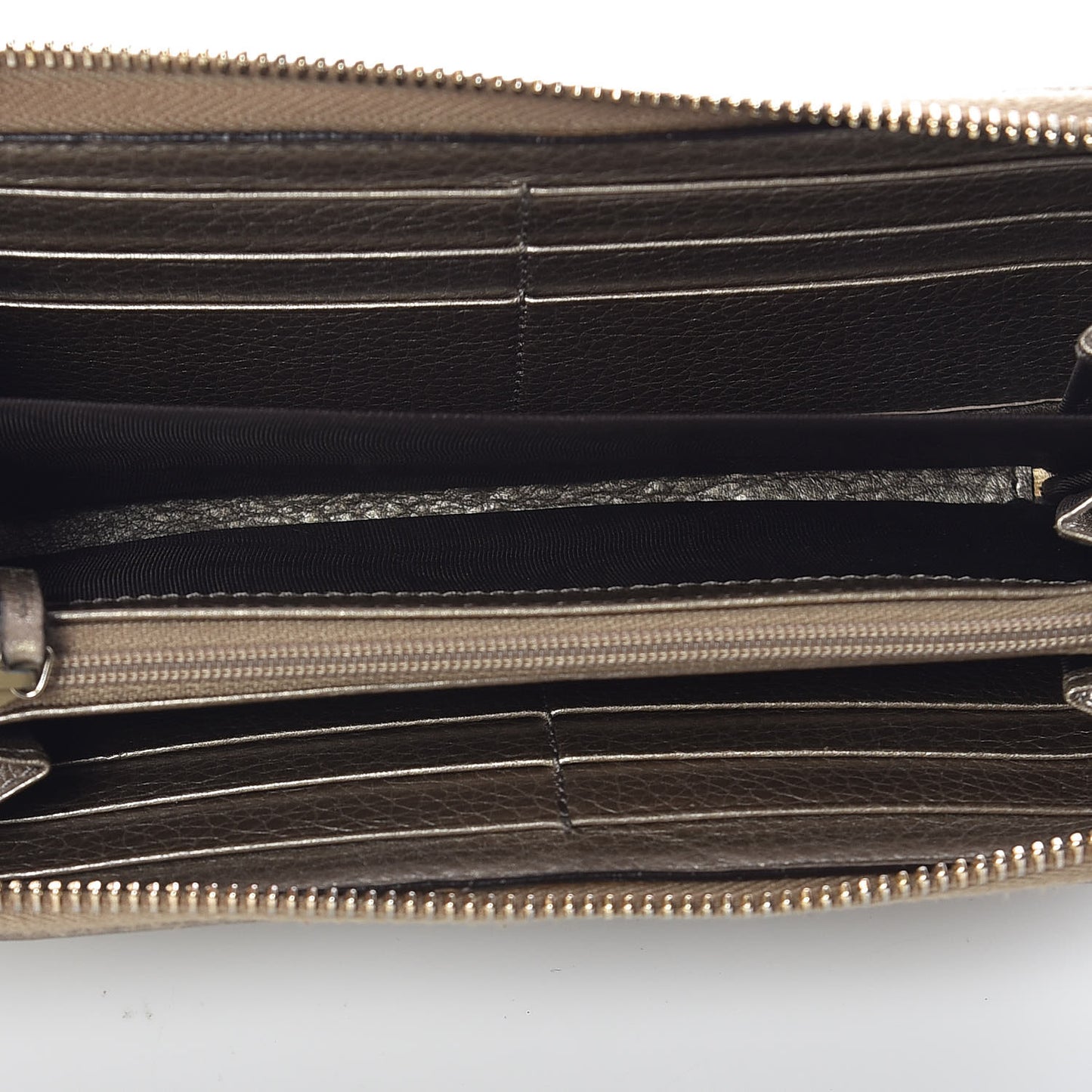 Metallic Pebbled Calfskin Soho Zip Around Wallet Golden Beige