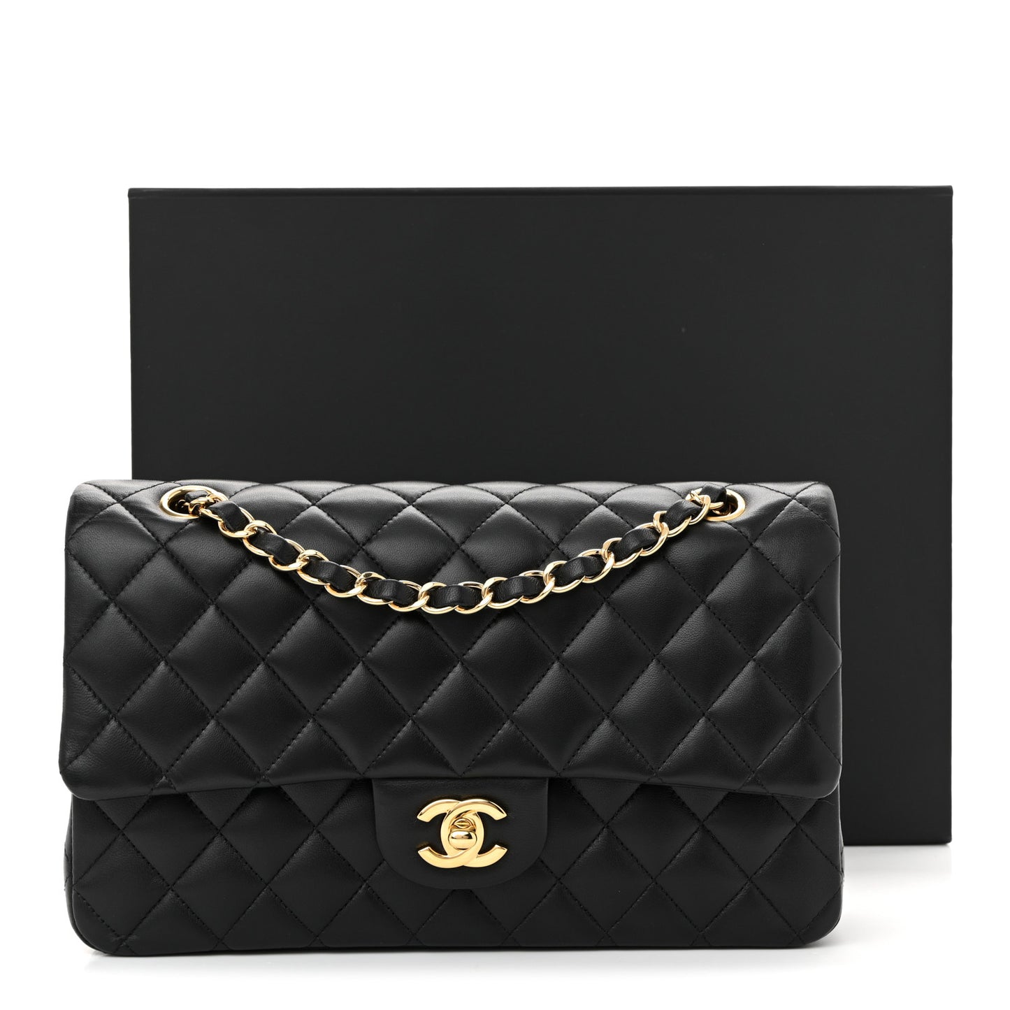 Lambskin Quilted Medium Double Flap Black
