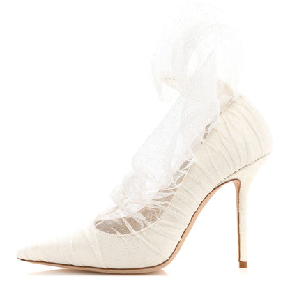 Jimmy Choo Satin Tulle Lavish 100 Pumps 38 White Silver 1 of 8