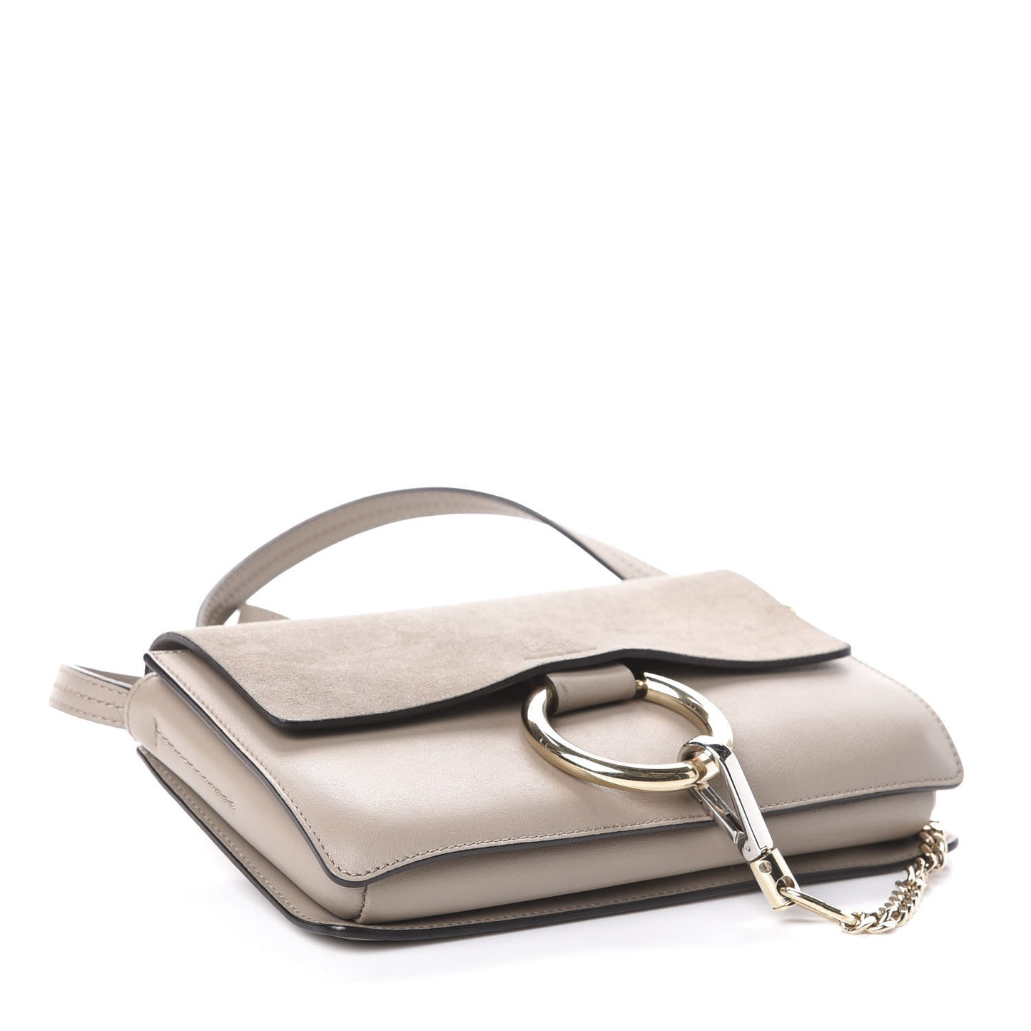 Suede Calfskin Small Faye Shoulder Bag Motty Grey