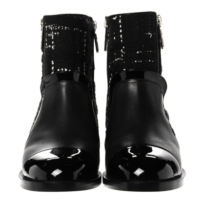 Chanel Patent Calfskin Tweed Patent Cap Toe CC Zip Boots 37.5 Black 2 of 9