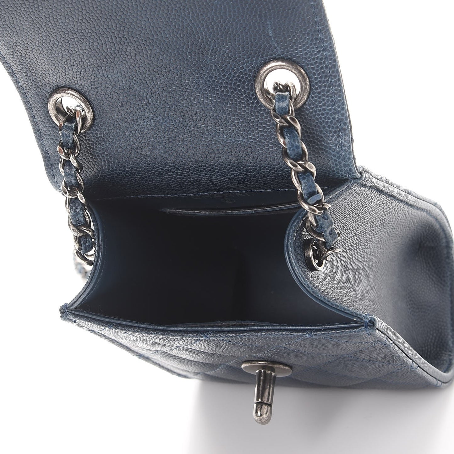 Caviar Quilted Extra Mini Wallet On Chain WOC Blue