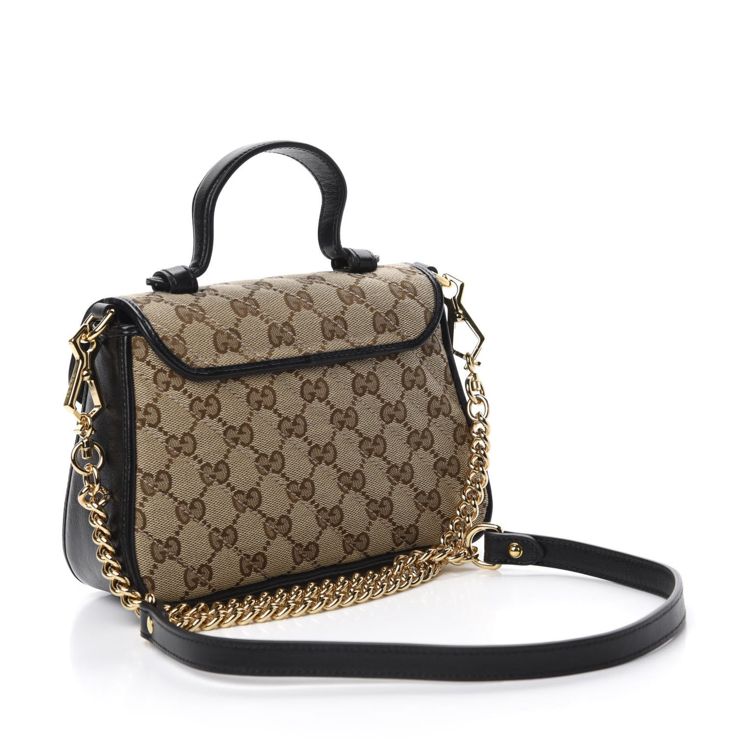 Monogram Azalea Calfskin Matelasse Diagonal Mini GG Marmont Top Handle Shoulder Bag Beige Ebony Black