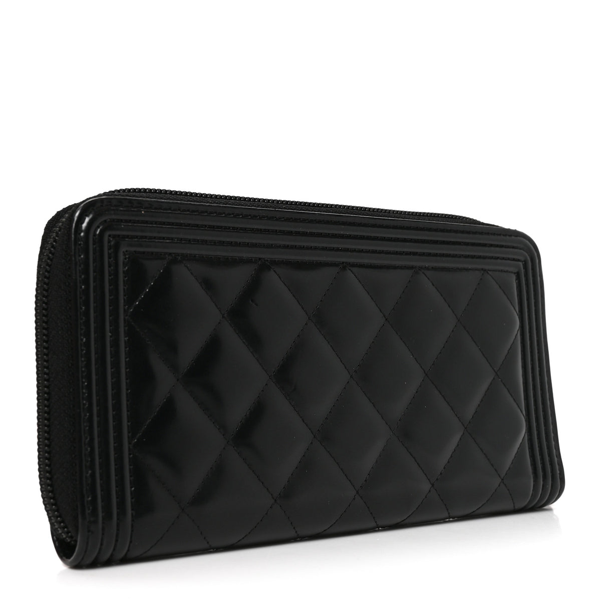 Glazed Calfskin Boy Zip Around Wallet Black
