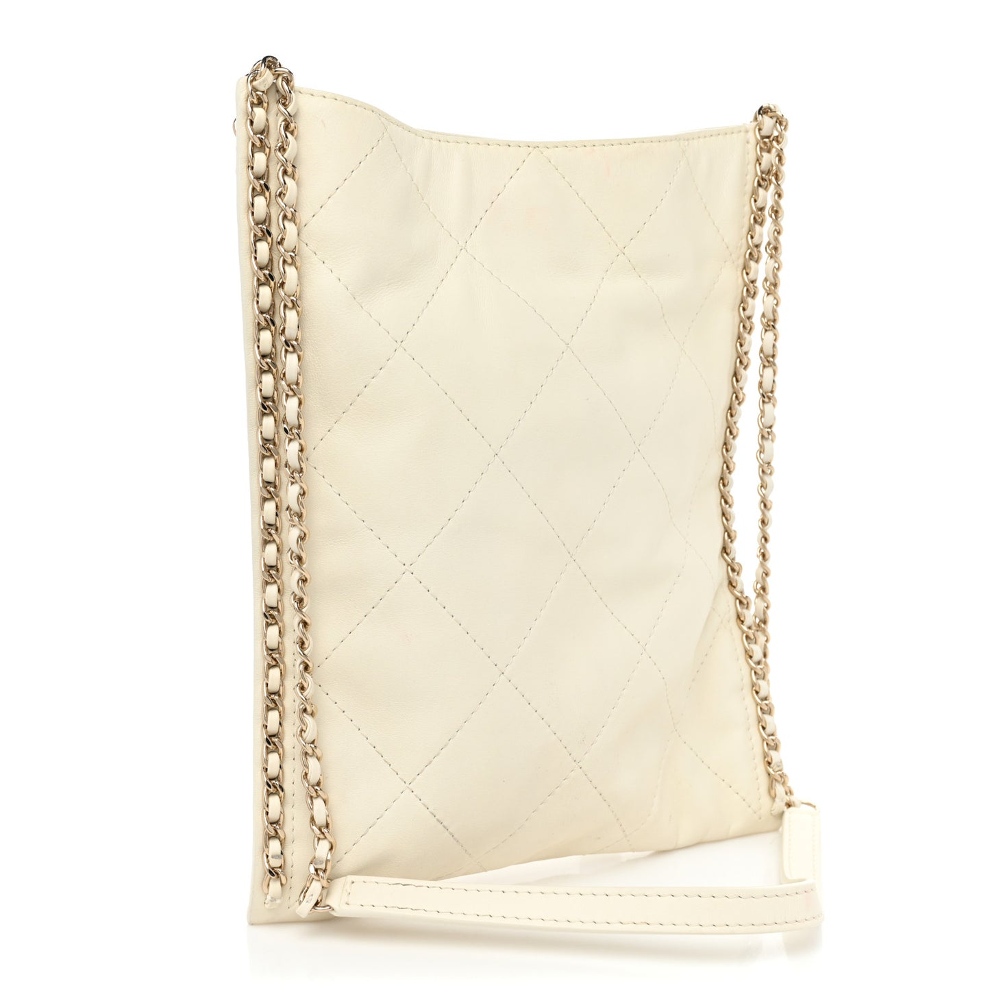 Calfskin Quilted Small Chain Flat Tote White