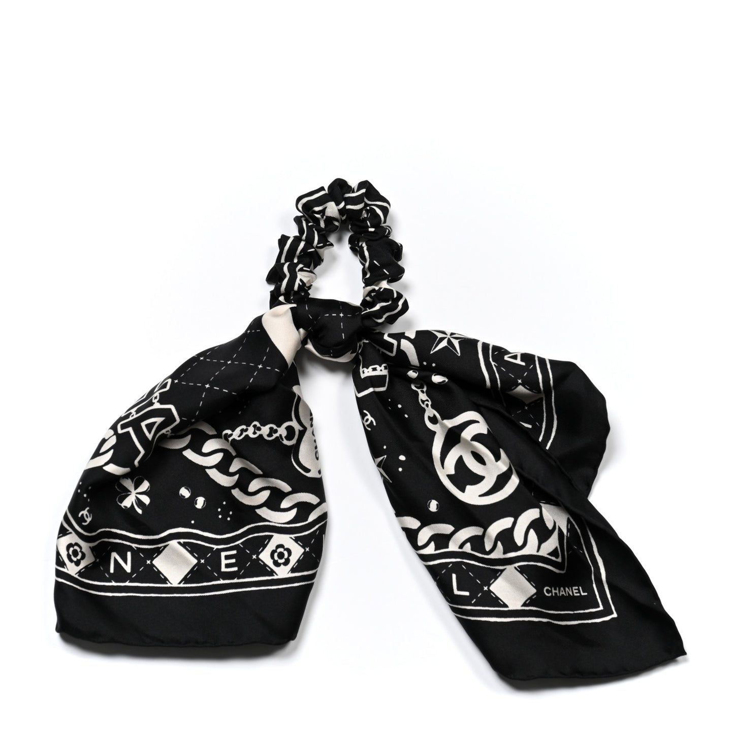 Silk CC Scrunchie and Scarf Hair Tie Set Black White