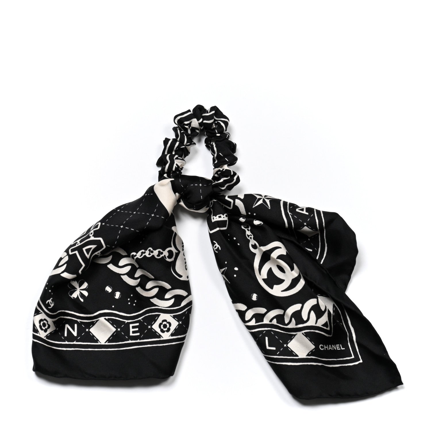 Chanel Silk CC Scrunchie and Scarf Hair Tie Set Black White 1 of 5