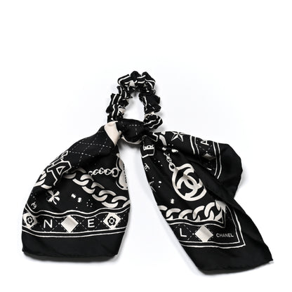 Chanel Silk CC Scrunchie and Scarf Hair Tie Set Black White 1 of 5