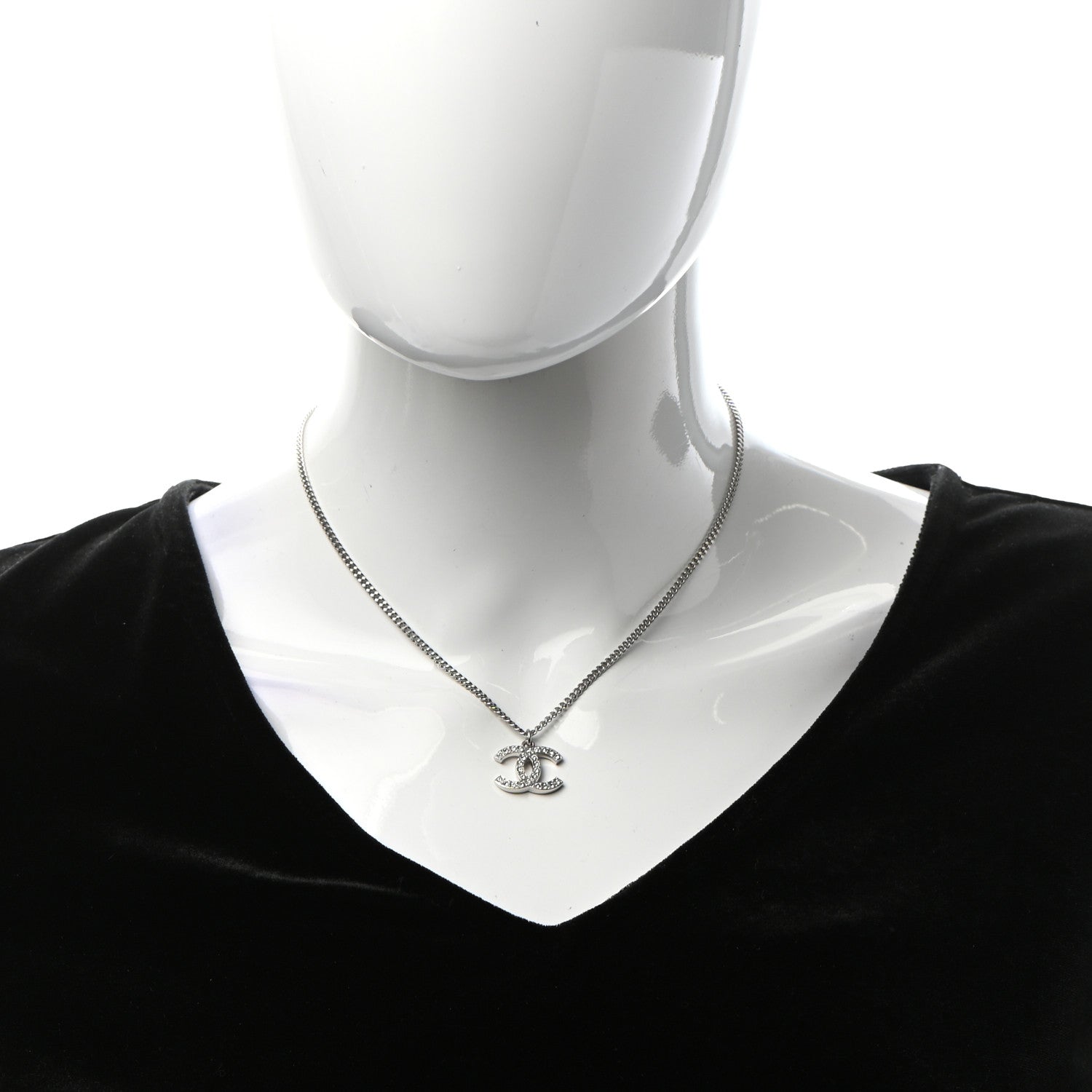 Chanel Crystal Pearl CC Pendant Necklace Silver 2 of 5