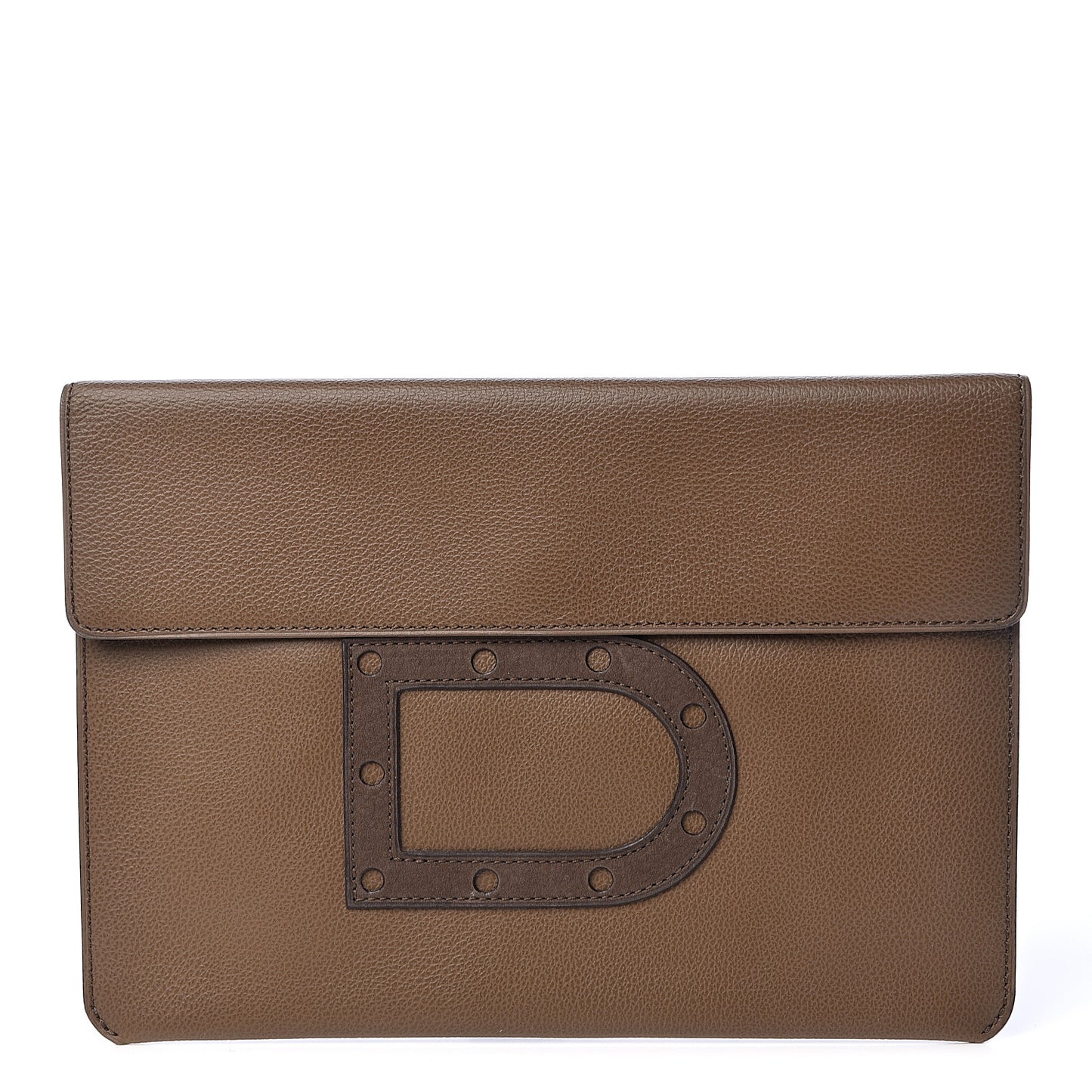 Grained Calfskin D Flat Clutch Brown