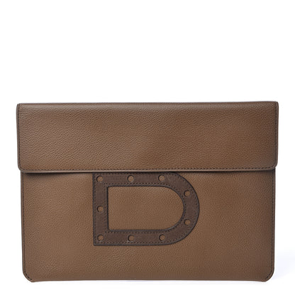 Delvaux Grained Calfskin D Flat Clutch Brown 1 of 12