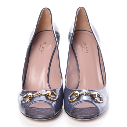 Gucci Patent Guccissima Horsebit Peep Toe Pumps 39 Lavender 2 of 7