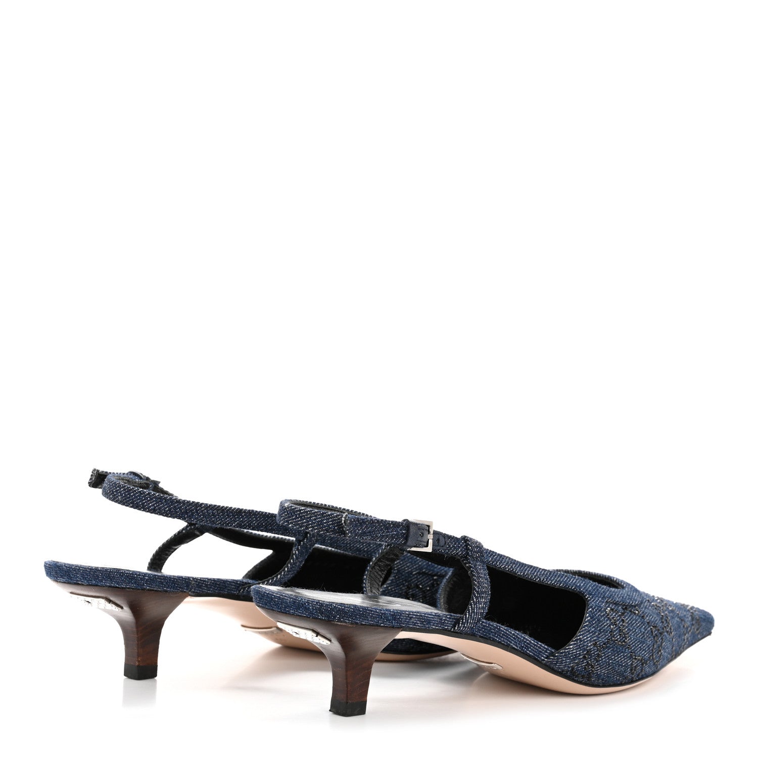Gucci Denim GG Monogram Malaga Kid Crystal Square G 35mm Slingback Pumps 40 Blue 5 of 10