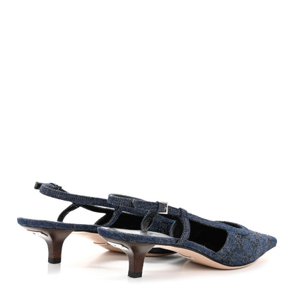 Gucci Denim GG Monogram Malaga Kid Crystal Square G 35mm Slingback Pumps 40 Blue 5 of 10