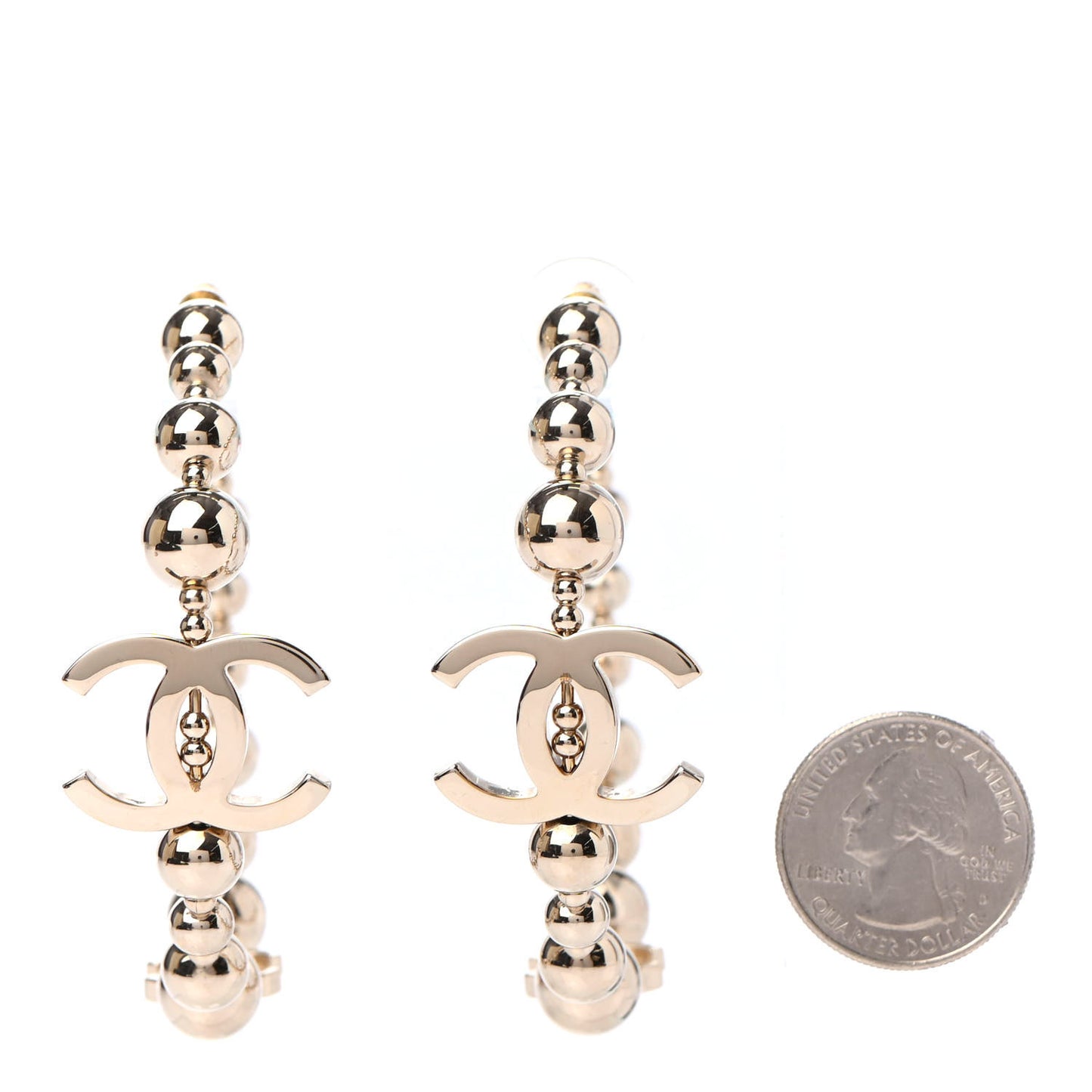 Metal Bead CC Hoop Earrings Gold