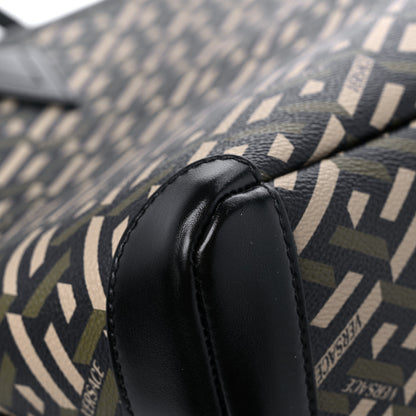 Versace Coated Canvas Calfskin La Greca Signature Shopper Tote Bag Black Khaki 10 of 12