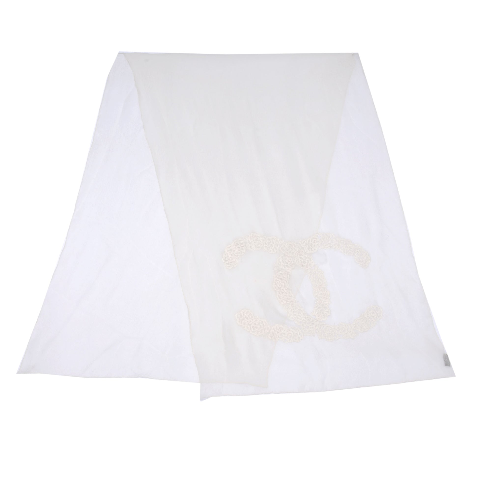 Chanel Silk Embroidered Camellia CC Scarf 1 of 5