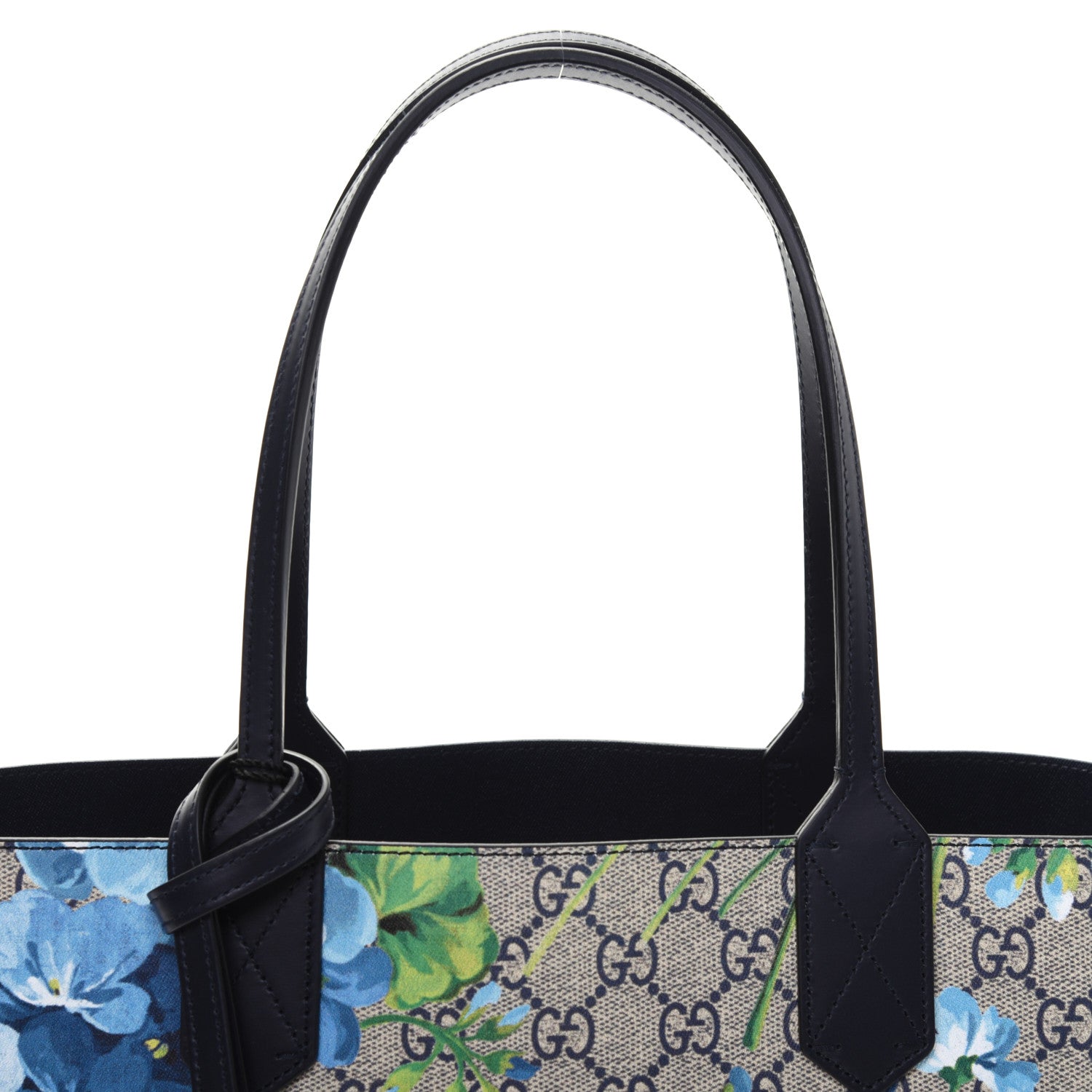 Gucci GG Supreme Monogram Blooms Small Reversible Tote Beige Blue Navy 12 of 15