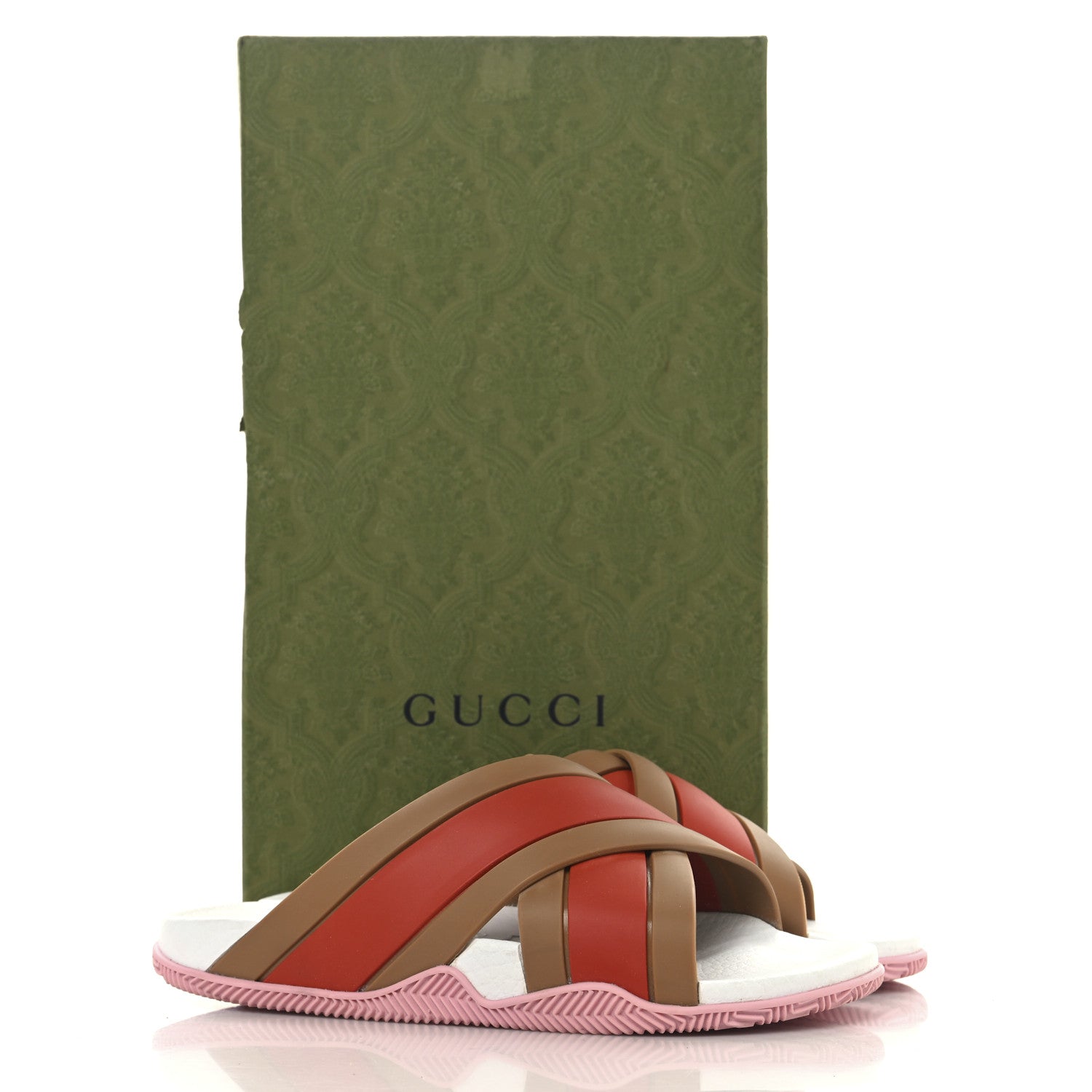 Gucci Rubber Web Womens Criss Cross Slide Sandals 38 Beige Orange 10 of 10