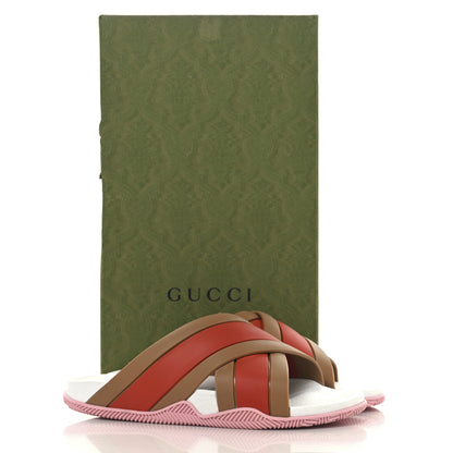 Gucci Rubber Web Womens Criss Cross Slide Sandals 38 Beige Orange 10 of 10