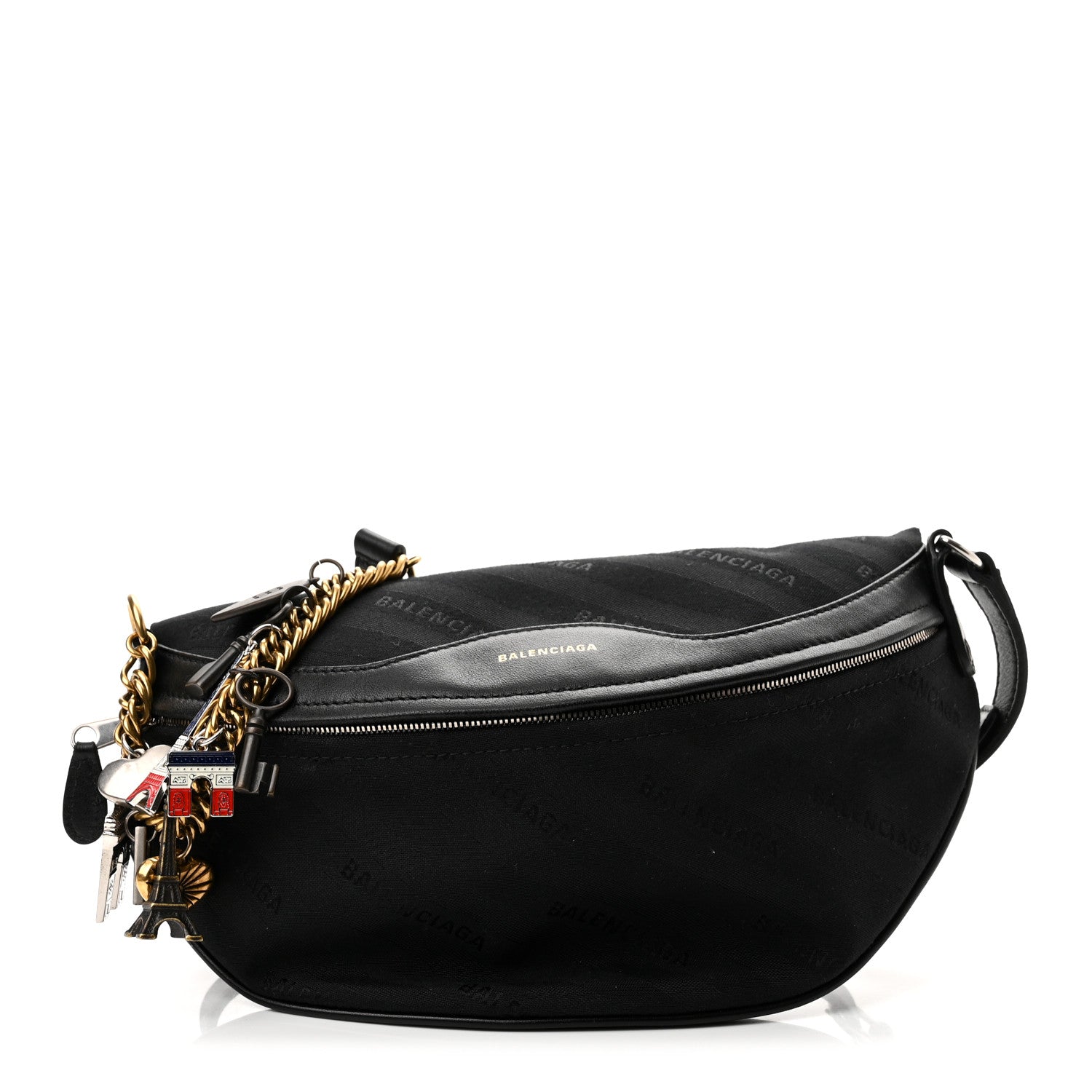 Balenciaga Canvas Jacquard Diagonal Allover Logo XS Souvenir Belt Bag Black 1 of 10