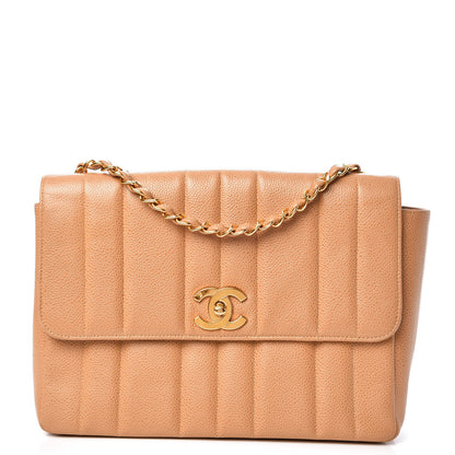 Chanel Caviar Vertical Quilted Jumbo Single Flap Beige 1 of 10