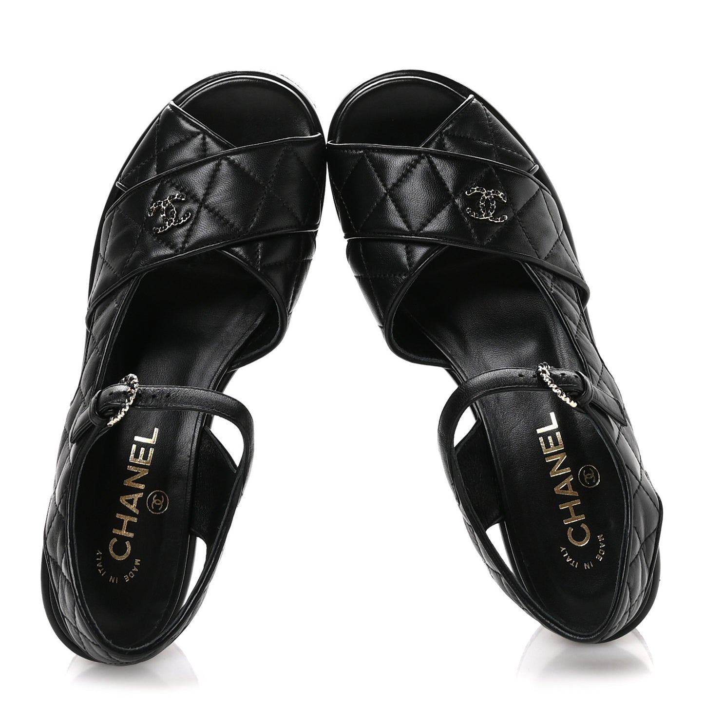 Lambskin Quilted Platform Sandals 39.5 Black