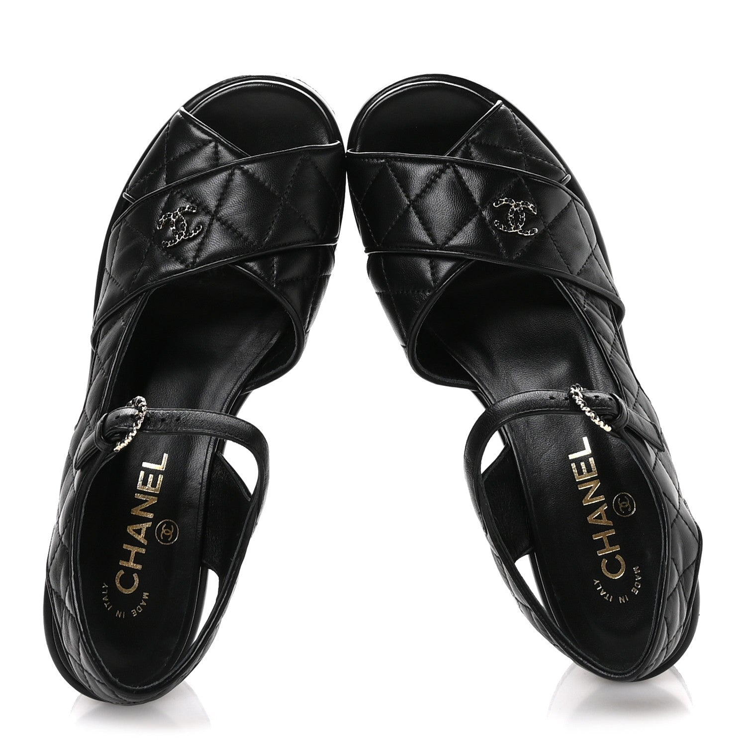 Chanel Lambskin Quilted Platform Sandals 39.5 Black 2 of 9