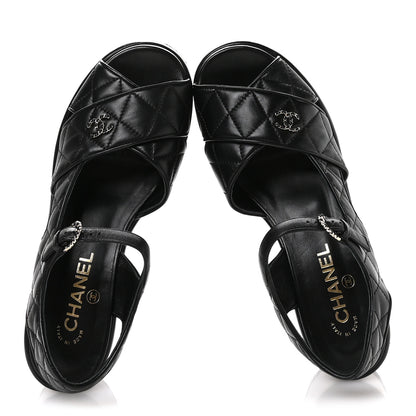 Chanel Lambskin Quilted Platform Sandals 39.5 Black 2 of 9