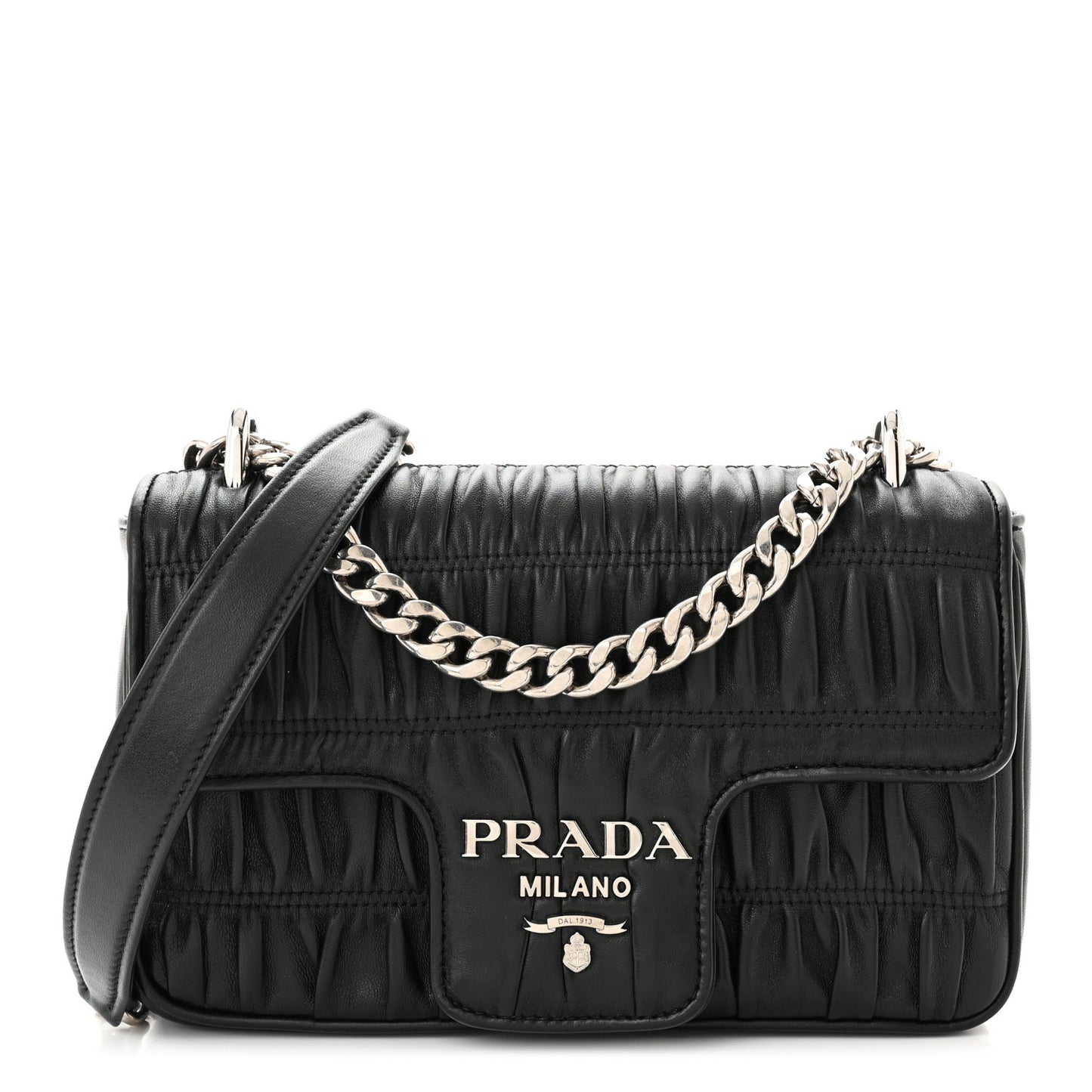 Nappa Gaufre Small Chain Flap Shoulder Bag Black