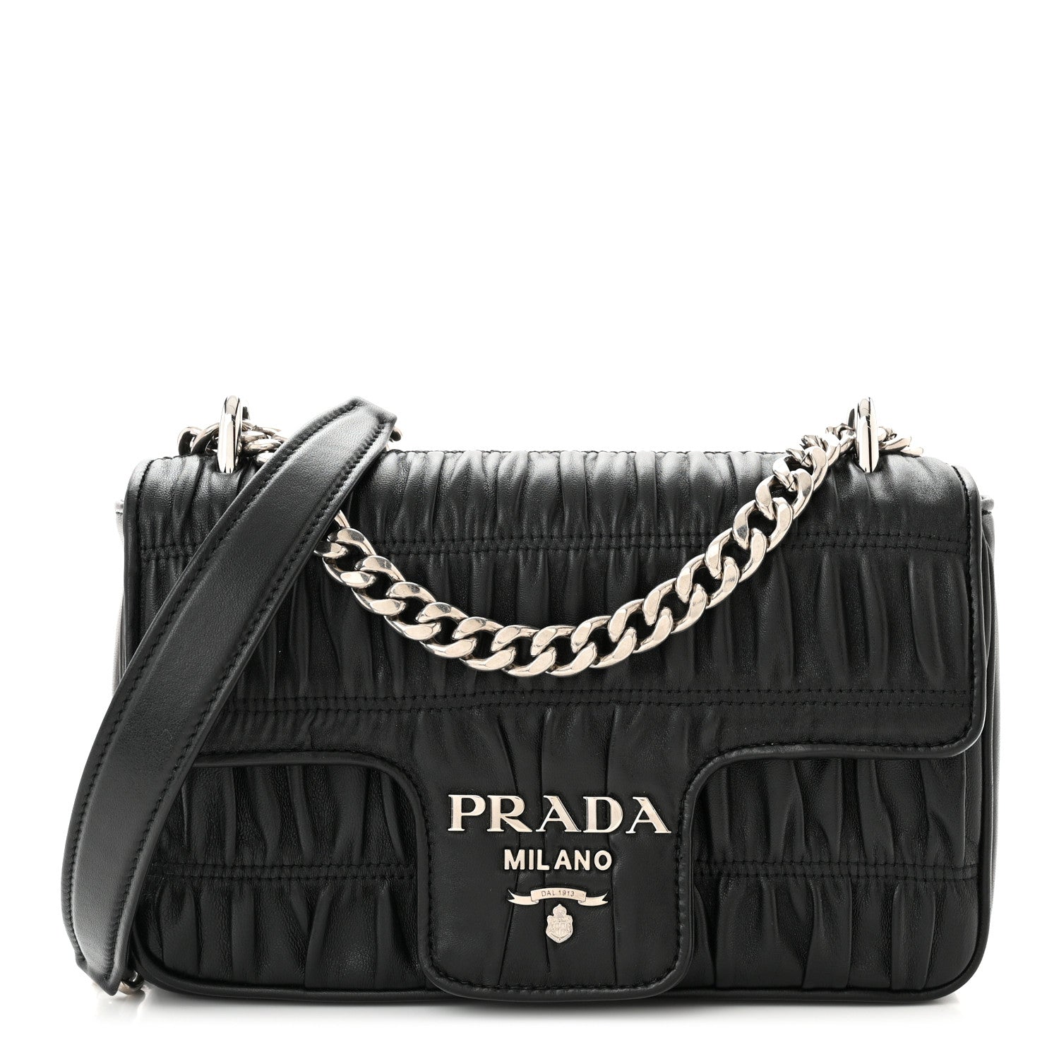 Prada Nappa Gaufre Small Chain Flap Shoulder Bag Black 1 of 11