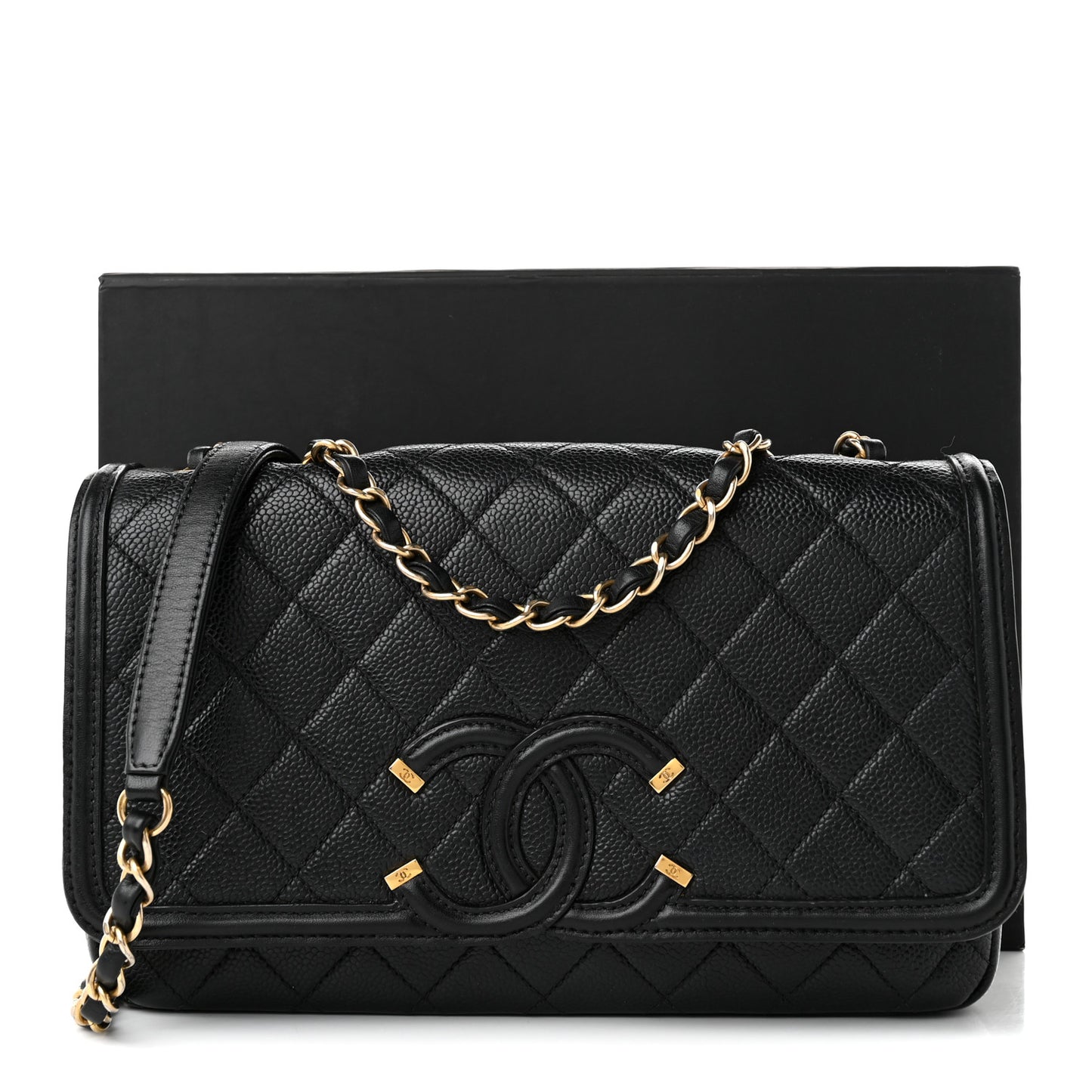 Caviar Quilted Medium CC Filigree Flap Black