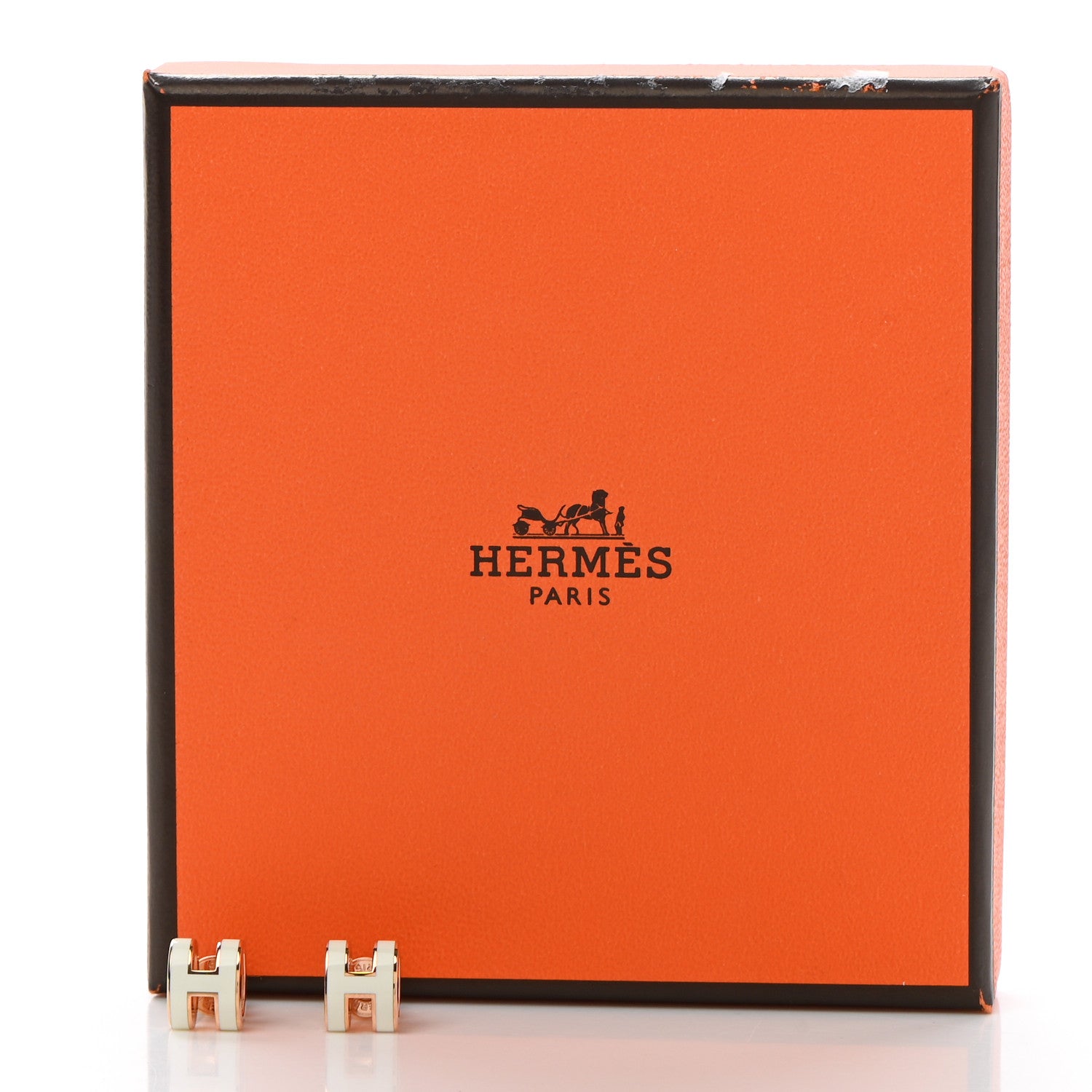 Hermes Rose Gold Lacquered Mini Pop H Earrings White 6 of 6